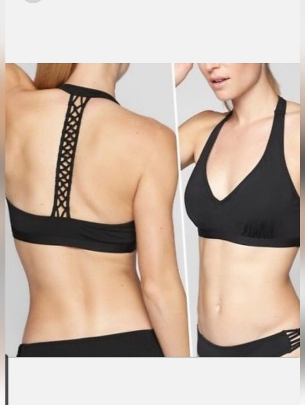 Athleta Macrame T Back Bra cup Bikini Top - 36B/C Black